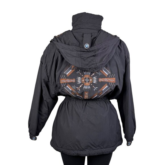 Bogner Womens Black Nylon Embroidered Hooded Jacket Stylish Winter Coat Size 12 - Picture 3 of 16